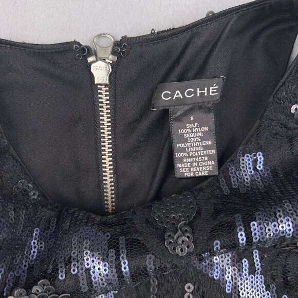 Cache Dress Womens 6 Small Blue Black Sequin Sparkle Evening Party Glam - Picture 11 of 13